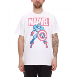 RE:COVERED X MARVEL Herren T-Shirt mit MARVEL & Captain America Figur Aufdruck Baumwoll-Shirt Kurzarm-Shirt IFMMMARV1104 Weiß