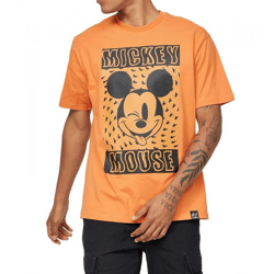 RE:COVERED X Disney Herren T-Shirt mit Trippy Mickey Mouse Print Baumwoll-Shirt Rundhals-Shirt MMDIS2680 Orange