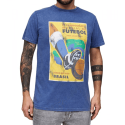 RE:COVERED X FIFA Worldcup 1950 Herren T-Shirt mit großem Brazil-Emblem-Print Baumwoll-Shirt Kurzarm-Shirt PCFFA124 Blau