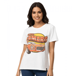RE:COVERED Vintage Chevy Camaro Damen T-Shirt mit Auto-Print Baumwoll-Shirt Kurzarm-Shirt MMPKC475 Ecru-Weiß