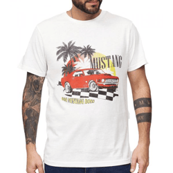 RE:COVERED X FORD Mustang Herren T-Shirt mit Auto-Aufdruck Baumwoll-Shirt Kurzarm-Shirt MMFRD377 Woll-Weiß