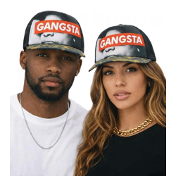 Baseball-Cap mit „GANGSTA“ Schriftzug Trucker-Cap Camouflage mit Mesh-Einsatz Grün/Khaki/Rot/Grau/Weiß