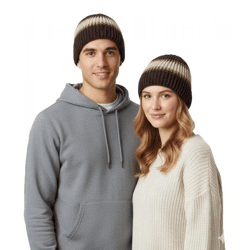 kuschelige Häkel-Mütze Winter-Mütze weiche Strick-Mütze mit Streifen Baumwoll-Mütze 7315GUY Braun/Weiß/Grün