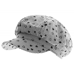 Baker-Boy-Mütze mit Karo-Muster Ballon-Mütze mit Herzchen Kopfbedeckung Sommer-Cap Schirm-Mütze 4606M K248138 Weiß/Schwarz