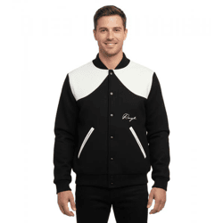 ROUGH. Herren Collegejacke mit Leder-Details stylische Leder-Jacke Schwarz/Weiß
