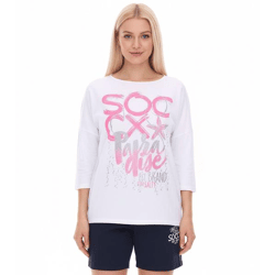 SOCCX by Carina Damen Oversized Sweatshirt mit Rundhals-Ausschnitt Alltags-Pulli 364387_2007 Weiß
