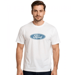 RE:COVERED X FORD Herren T-Shirt mit Ford Torino-Print Baumwoll-Shirt Rundhals-Shirt RCFRD504 Ecru-Weiß
