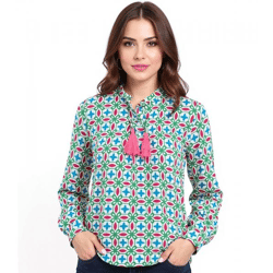 ZWILLINGSHERZ Stargazing Damen Sommer-Bluse Tunika-Shirt mit Sternen 33184-64 Weiß/Blau/Pink/Grün