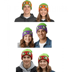 Teenage Mutant Ninja Turtles Beanie Strick-Beanie Fan-Artikel KC07Q Grün im Charakter-Design Raphael (Rot) Donnie (Violett) Michelangelo (