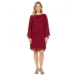 elegantes Damen Abend-Kleid Chiffon-Kleid mit langen Ärmeln Cocktail-Kleid 936983 Bordeaux-Rot