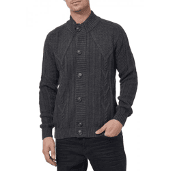 Klassische Herren Grobstrick Strick-Jacke mit Stehkragen und Knopfleiste Struktur-Cardigan 13401 Anthrazit