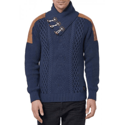 Trendiger Herren Stehkragen-Pullover mit Zopfmuster Grobstrick-Sweater 13391 Indigo
