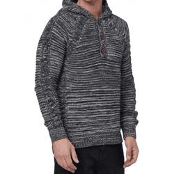 Markanter Herren Grobstrick Kapuzen-Pullover mit Knopfleiste und Zopfstruktur Strick-Hoodie Sweater 13385 Anthrazit