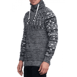 Moderner Herren Strick-Pullover mit Rollkragen und Kontraststrick Struktur-Sweater 13366 Schwarz