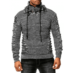 Markanter Herren Grobstrick-Pullover mit Stehkragen und Kragenverschluss Strick-Sweater mit Struktur und Raff-Optik 13320 Schwarz