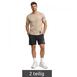 2-teiliges ON THAT ASS Bolt Herren Sport-Set Performance Set Gym Outfit mit T-Shirt & Shorts Camel/Schwarz 
