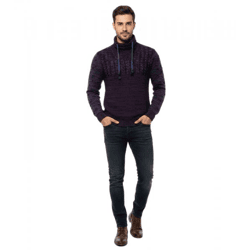 Moderner Herren Strick-Pullover mit Rollkragen und Kontraststrick Struktur-Sweater 13366 Marine 