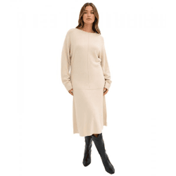 kuscheliges Damen Strick-Kleid mit farblich abgestimmten Ziernähten Midi-Kleid 938974 Sand-Beige