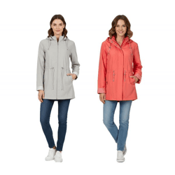 zeitlose Wedolina Linda Damen Übergangs-Jacke Kurz-Mantel mit abnehmbarer Kapuze sportliche Frühlings-Jacke Pfirsich-Orange oder Hellgrau