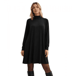 feminines Damen Kleid aus Viskose-Mix Mini-Kleid mit aufgesetzten Seitentaschen Ausgeh-Kleid 955000 Schwarz