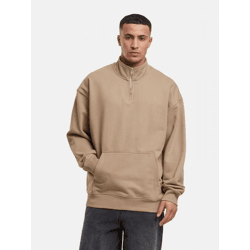 lässiges DEF Herren Sweatshirt Reißverschluss Rippbündchen mit Baumwolle Beige