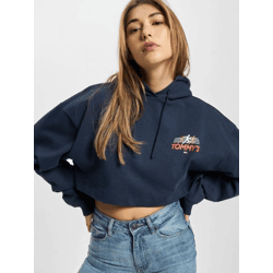 weicher Tommy Jeans Damen Hoodie Kordelzug Rippbündchen mit Baumwolle Blau
