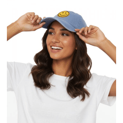 freche ZWILLINGSHERZ Smiley Classic Base-Cap mit Smiley-Patch Baumwoll-Cap justierbare Cappy Schirm-Mütze 4603M K258209 Hellblau