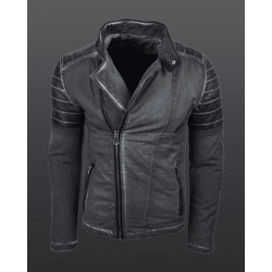 Trendige Herren Biker-Jacke Washed Look mit Kunstleder Ärmeln Slim Fit Übergangs-Jacke 8840 Anthrazit