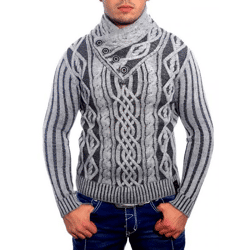 Stylischer Herren Strick-Pullover Zopfstrick-Muster Stehkragen-Sweater 3176 Anthrazit