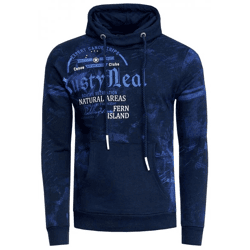 Sportlicher Herren Kapuzen-Pullover Hoodie mit Vintage-Prints und Känguru-Tasche Sweatshirt 19135 Marine