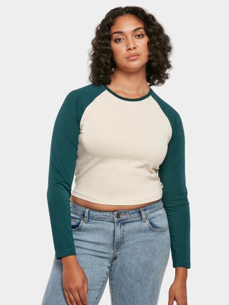 l&auml;ssiges Urban Classics Damen Sweatshirt Stretch 180 g/m&sup2; mit Baumwolle Creme-Wei&szlig;/Petrol-Blau