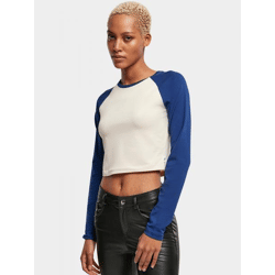 bequemes Urban Classics Damen Sweatshirt Stretch 180 g/m² mit Baumwolle Creme-Weiß/Blau