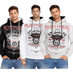 Cooler Hoodie für Herren Kapuzen-Pullover mit rockigem Print Sweater Sweatshirt 19148 Grau, Weiß oder Schwarz