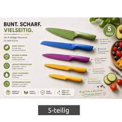 5-teiliges Edelstahl Messer-Set mit Klingenschutz & Antihaftbeschichtung 9857684 bunt