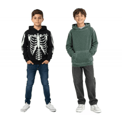 nachhaltiger Kinder Hoodie für Jungen aus weichem Baumwoll-Mix Kapuzen-Pullover mit Skelett 922809 Grün oder 918185 Schwarz