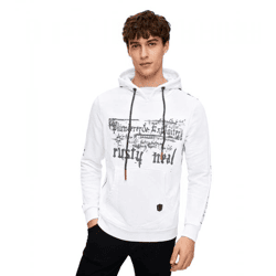 Trendiger Hoodie für Herren mit plakativem Frontprint Kapuzen-Pullover mit Kängurutasche Sweater 19138 Weiß