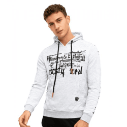 Trendiger Hoodie für Herren mit plakativem Frontprint Kapuzen-Pullover mit Kängurutasche Sweater 19138 Grau