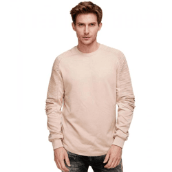Urbanes Sweatshirt für Herren mit geripptem Ärmeldesign Pullover Sweater 19056 Hell Braun