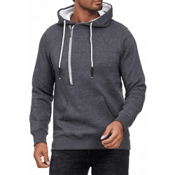 Trendiger Kapuzen-Pullover für Herren mit seitlichem Reißverschluss Hoodie Sweater 7006 Anthrazit Melange