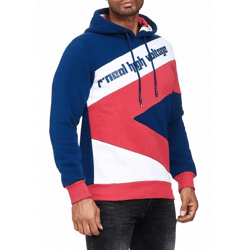 Sportlicher Hoodie für Herren im Color-Blocking-Style Kapuzen-Pullover Sweater 4727 Navy/Weiß/Rot