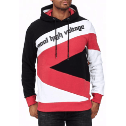 Sportlicher Hoodie für Herren im Color-Blocking-Style Kapuzen-Pullover Sweater 4727 Schwarz/Weiß/Rot
