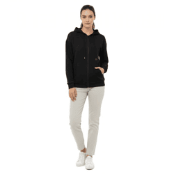 ZWILLINGSHERZ Damen Sweat-Jacke mit Kapuze Zip-Hoodie mit Taschen 46094-3 Schwarz