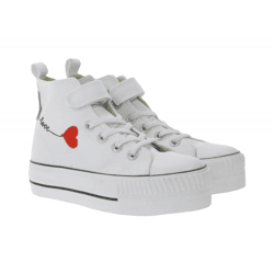 BRITISH KNIGHTS Kaya Mid Kinder Mid-Top Canvas-Sneaker mit dekorativer Herz-Stickerei & Love-Print Schnür-Schuhe Teenager Mädchen B49-371