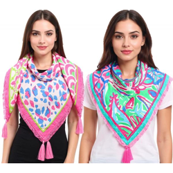 ZWILLINGSHERZ Vierecks-Tuch mit Animal-Print, Blumen und Ornamenten Mode-Tuch 3016Q-0609 Pink/Blau/Grün oder Blau/Pink/Bunt