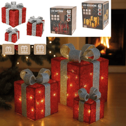 LED Geschenk, rot/silber, 3er Set 