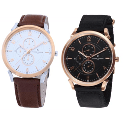Pierre Cardin Herren Armband-Uhr mit Multi-Ziffernblatt analoge Quarz-Uhr 3ATM 44mm mit Leder-Armband in Braun/Rosegold/Silber oder mit Tex