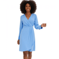 Damen Wickel-Kleid mit Hemd-Kragen Midi-Kleid 967439 Blau