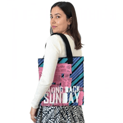 Taking Back Sunday Rockband Umhänge-Tasche stylische Einkaufstasche Fan-Artikel 31 x 33 x 3 cm LB1080112TBS Rosa/Schwarz/Blau