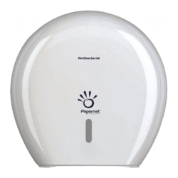 Papernet Toilet Paper Dispenser: Antibacterial Dispenser for Maxi Jumbo Rolls of Toilet Paper with Defend Tech Technology 416146 White