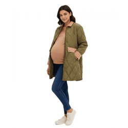 kuscheliger Mantel Damen Schwangerschafts-Jacke Mantel Umstandsmode Stepp-Jacke 936631 Grün